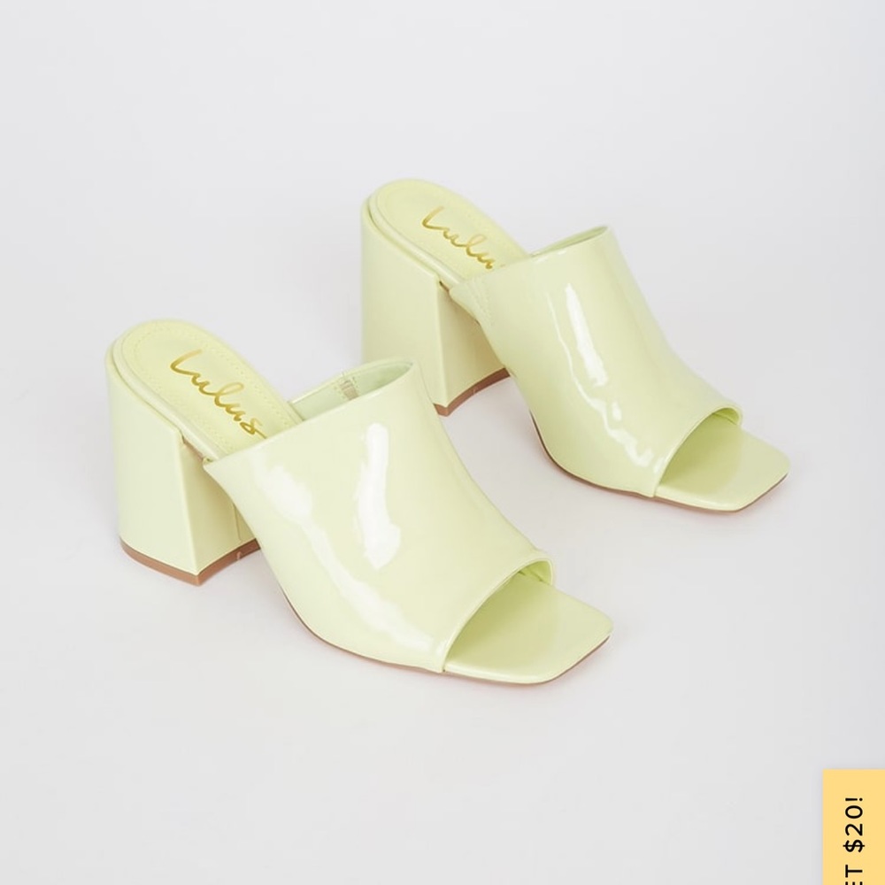 Lulu’s Qwynn Patent High Heel Slide Sandals